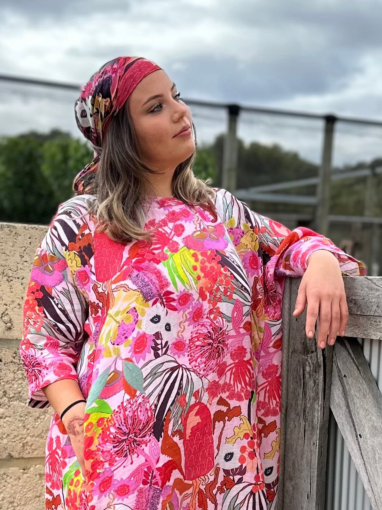 womens wearable art dress pink with flowers 1