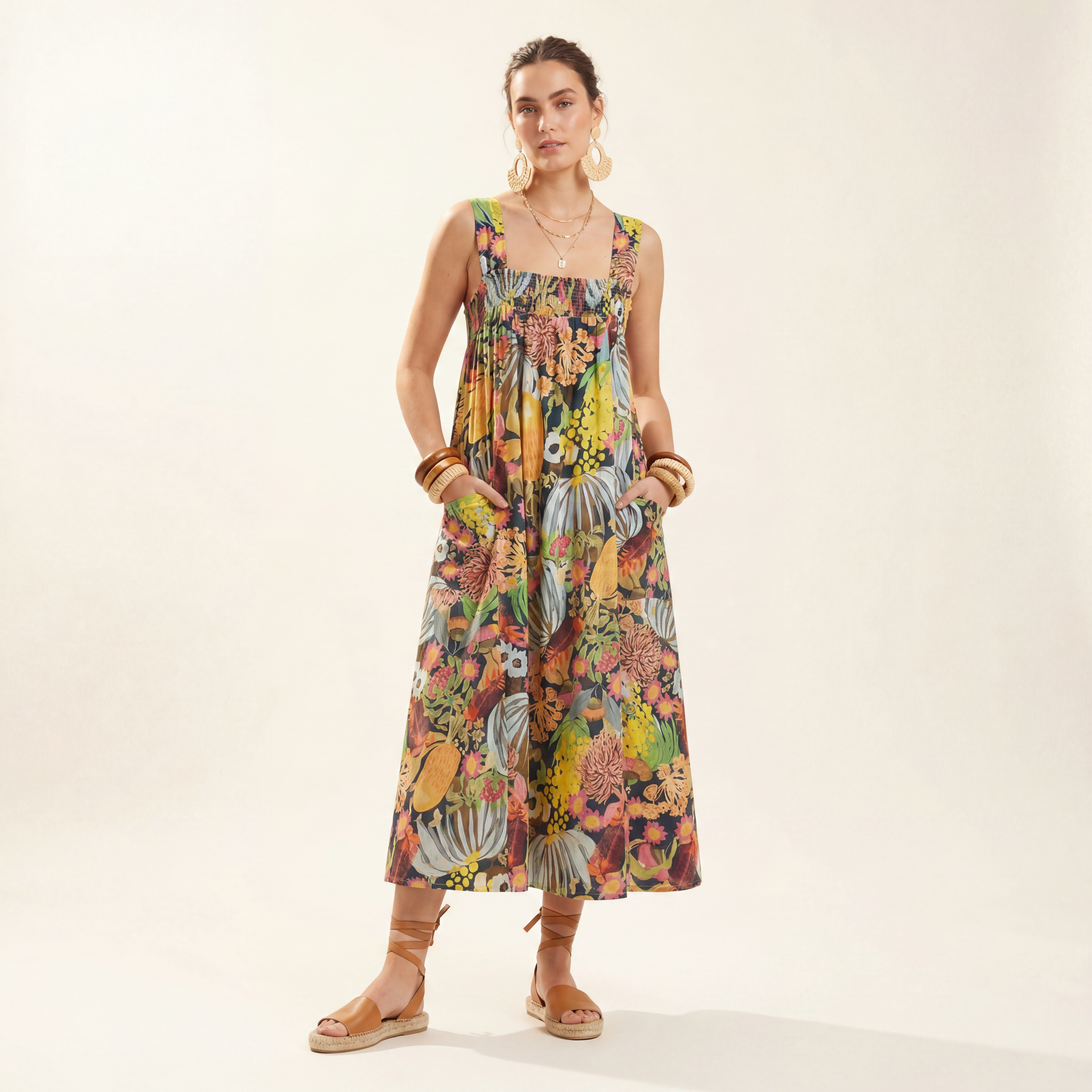 Matilda Pinafore Dress in Wildflower Navy