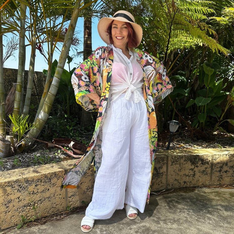 Long Kimono in Wildflower Power Navy