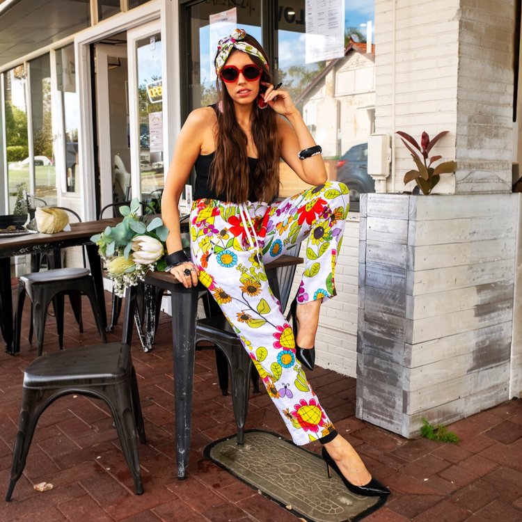 Long Linen Pants in Tweedle Dee on White