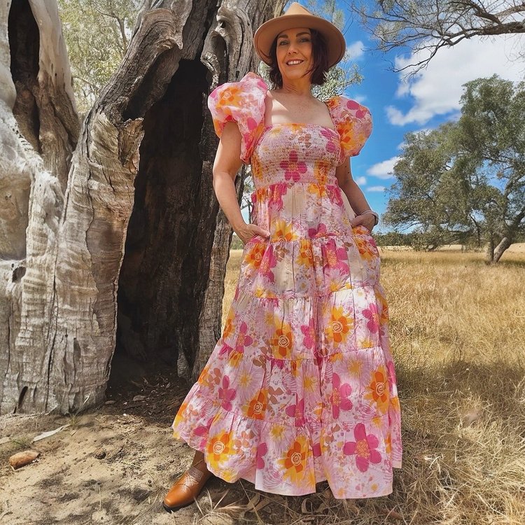 Abby Dress in Splatters Matters on Blush