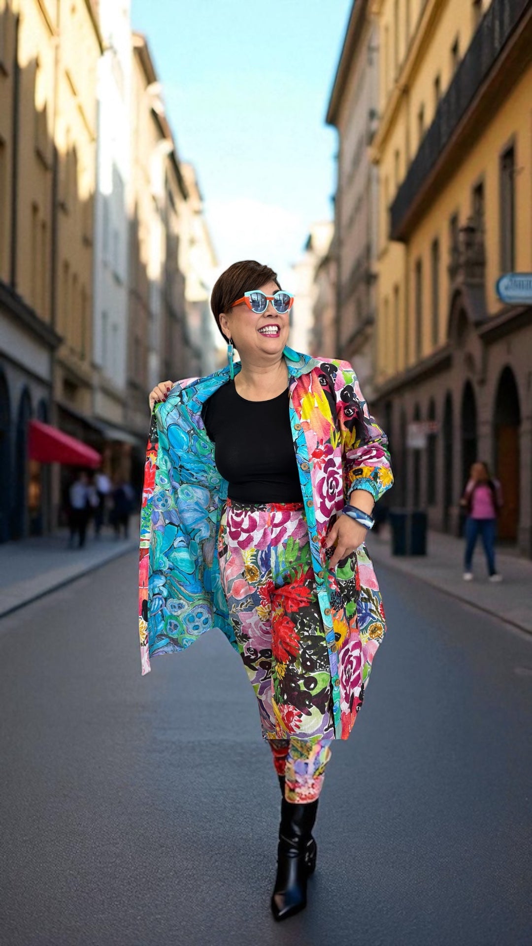 Reversible Coat in Floral Coral and Perfectly Turquoise