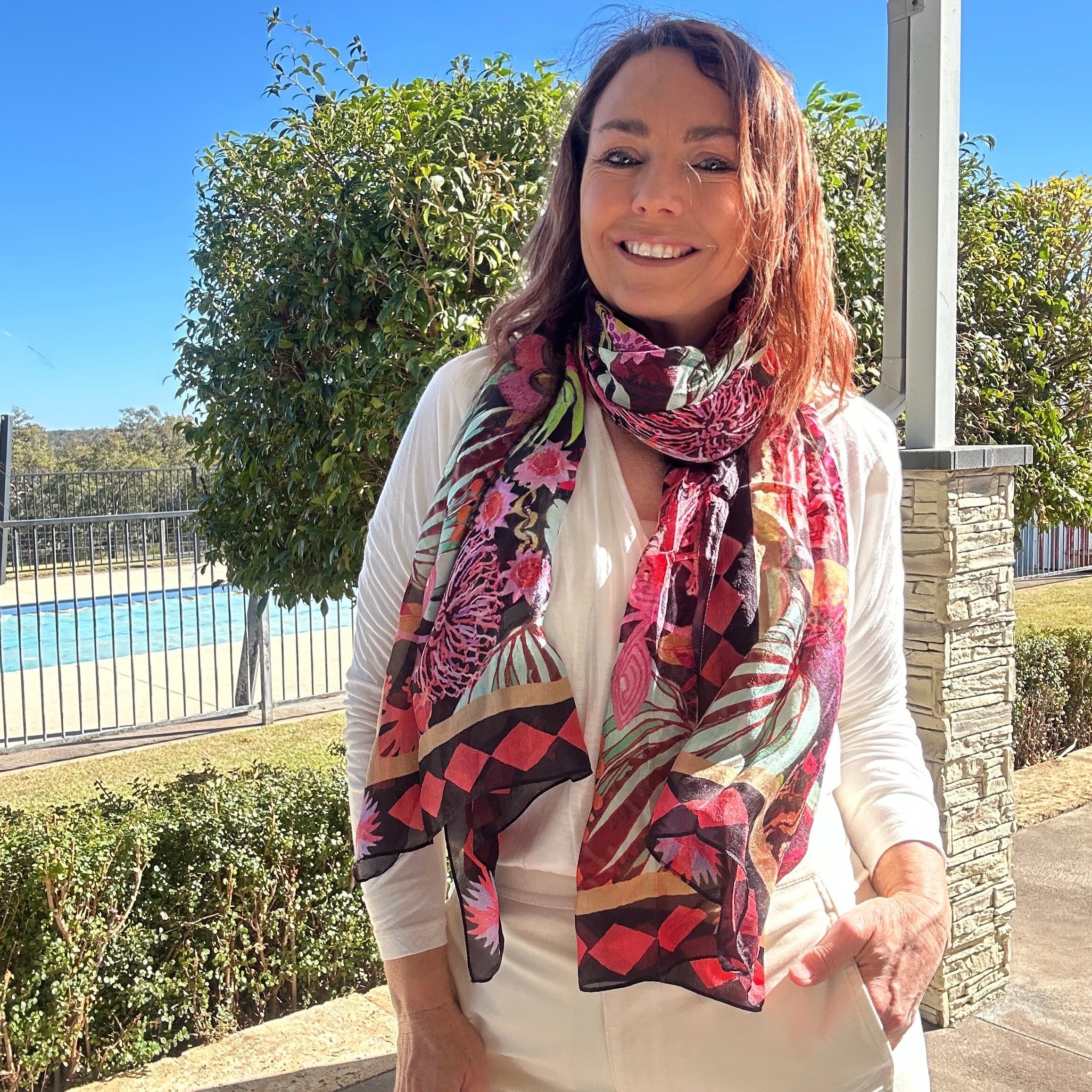 Silk Long Scarf - Cherry Ripe