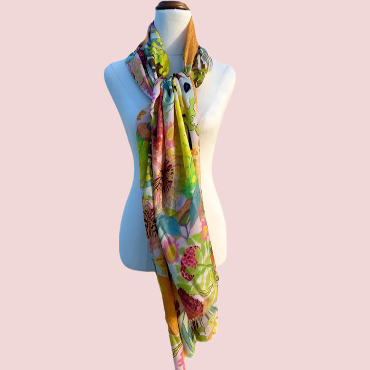 Pure Wool Scarf in Wildflower Power on Blush