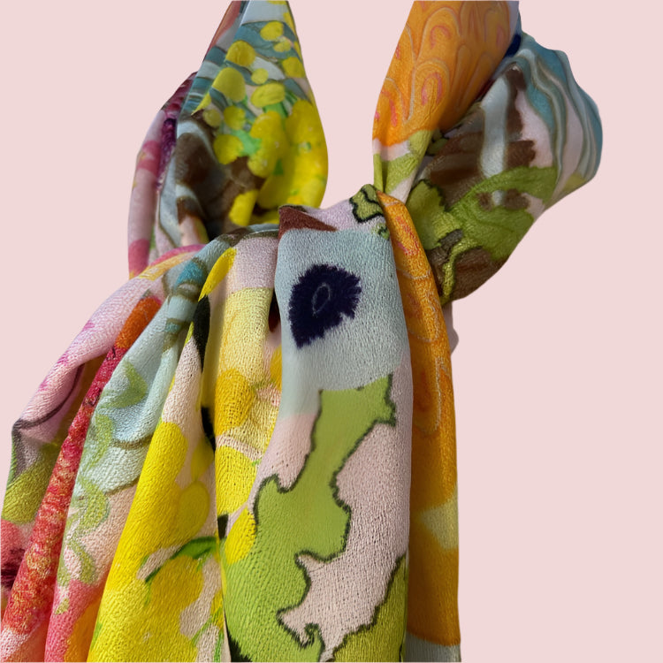 Pure Wool Scarf in Wildflower Power on Blush
