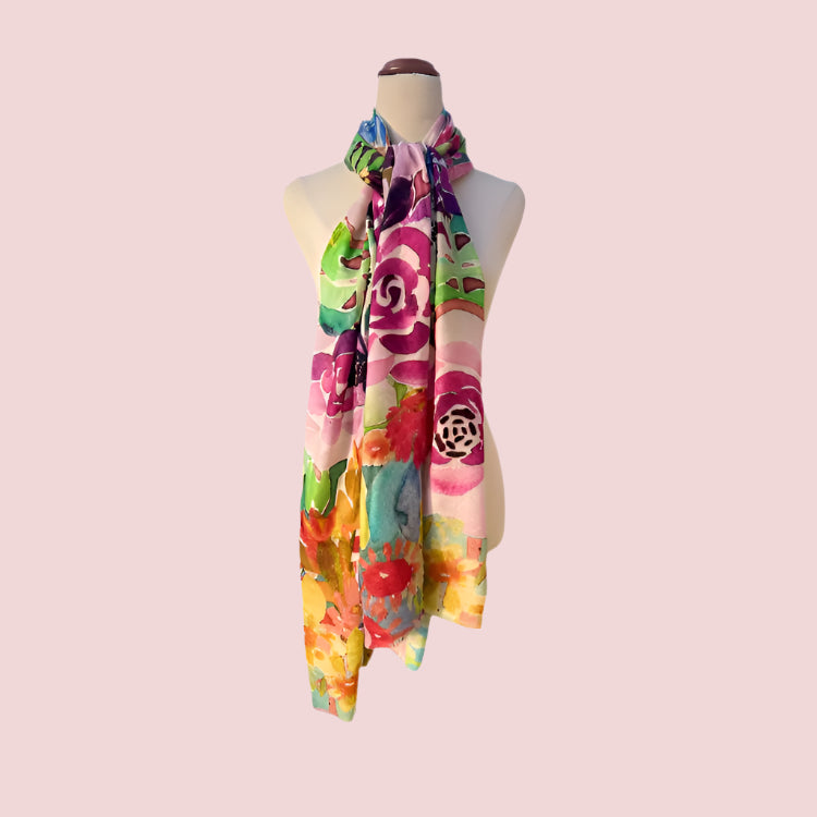 Pure Wool Scarf in Floral Coral