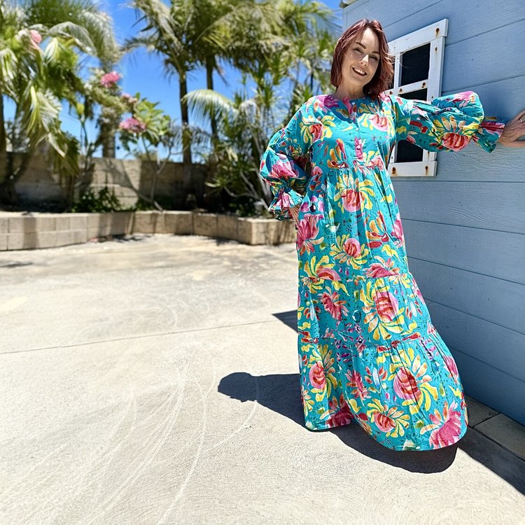 Willow Dress in Sprinkles on Turquoise