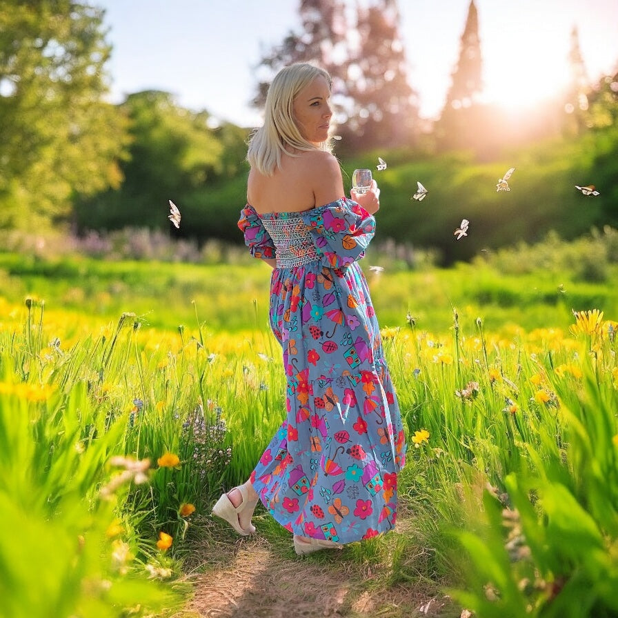 Floral Dress - wearable art Cottage Core in Autumn Showers
