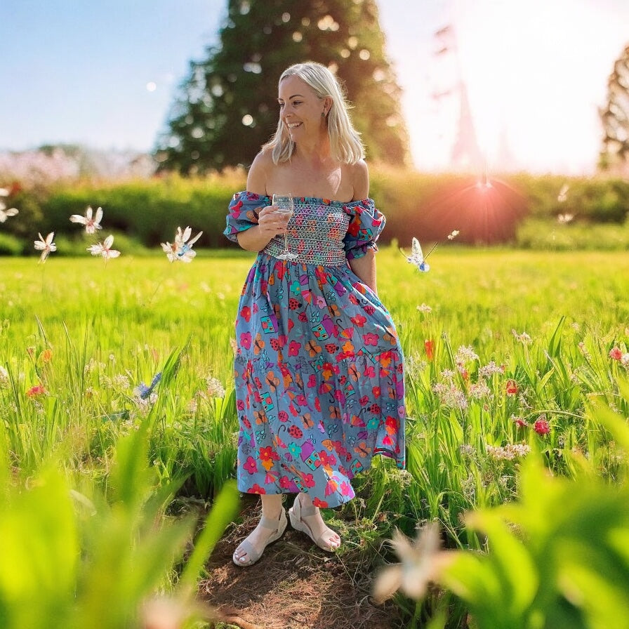 Floral Dress - wearable art Cottage Core in Autumn Showers