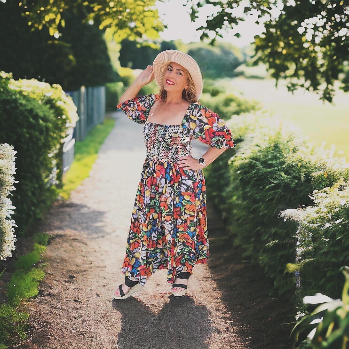 Floral Dress - wearable art Cottage Core in Then The World Smiled - Midnight