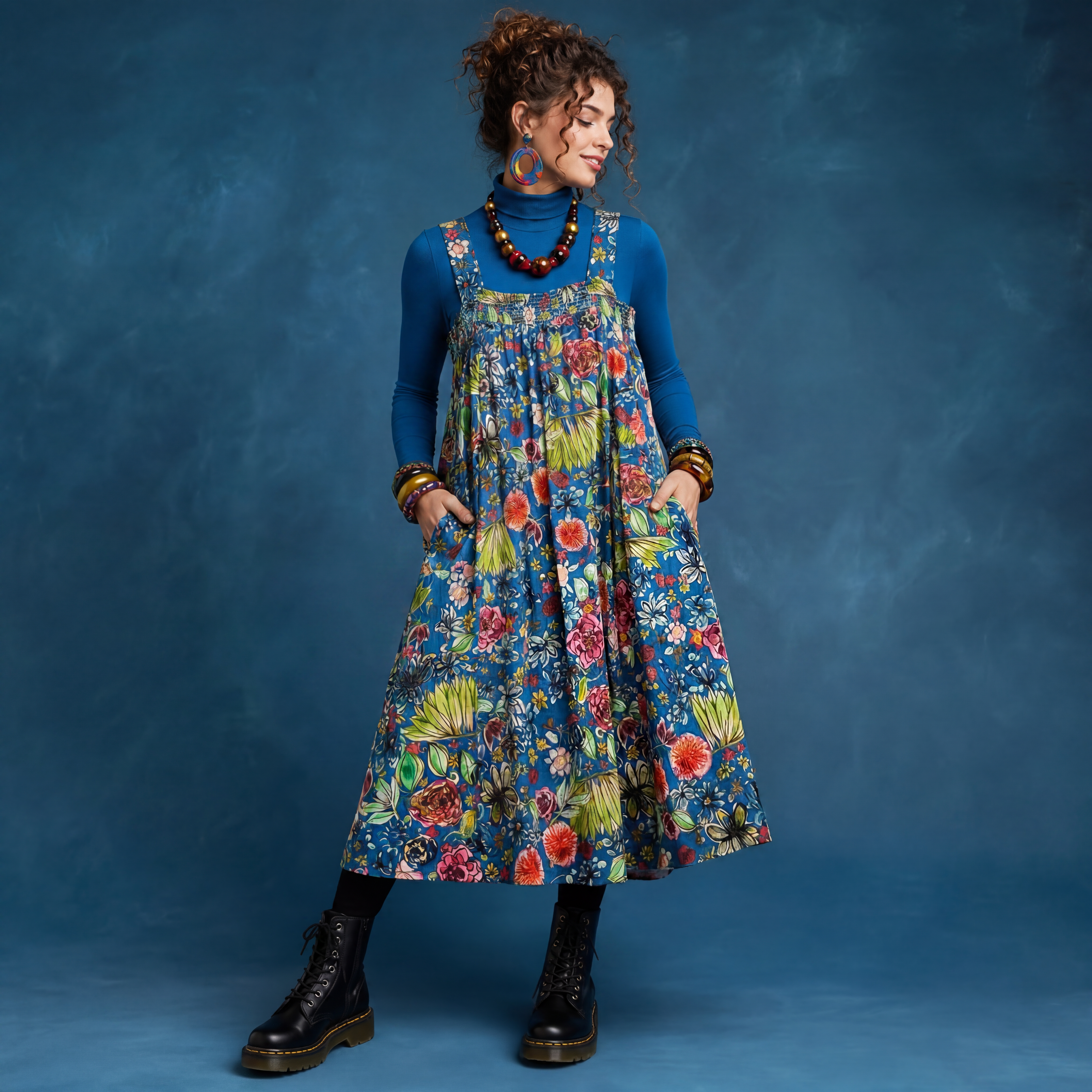 Matilda Pinafore Dress in Island Time Blue