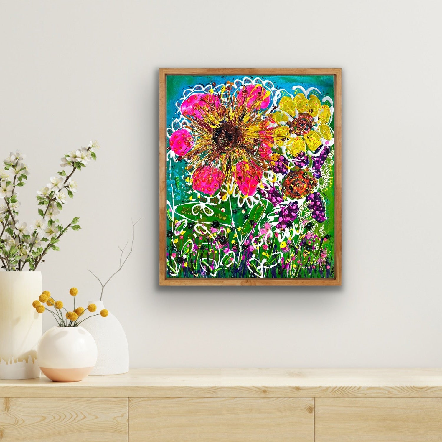 Hand Painted art - with wooden frame Bustin Beetle Flurry
