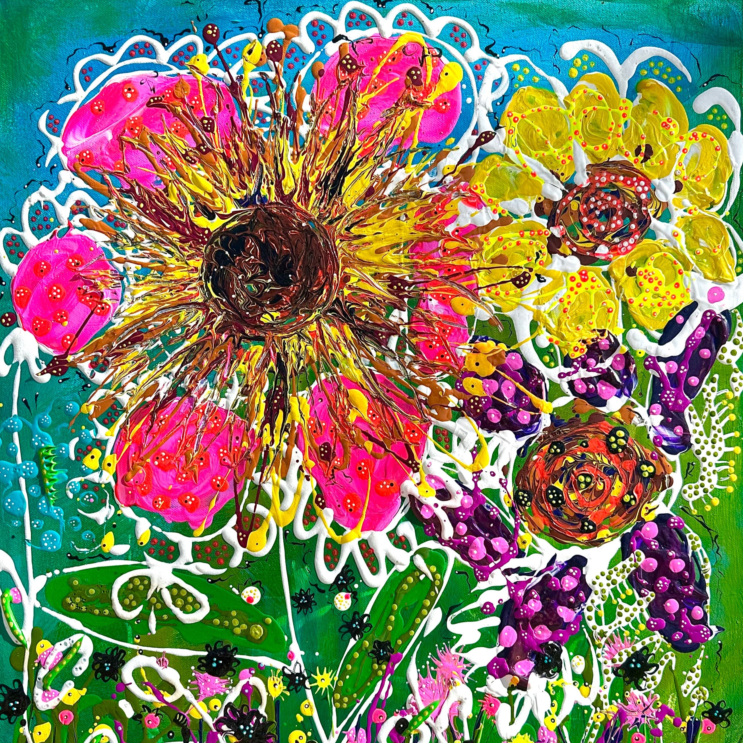 Hand Painted art - with wooden frame Bustin Beetle Flurry