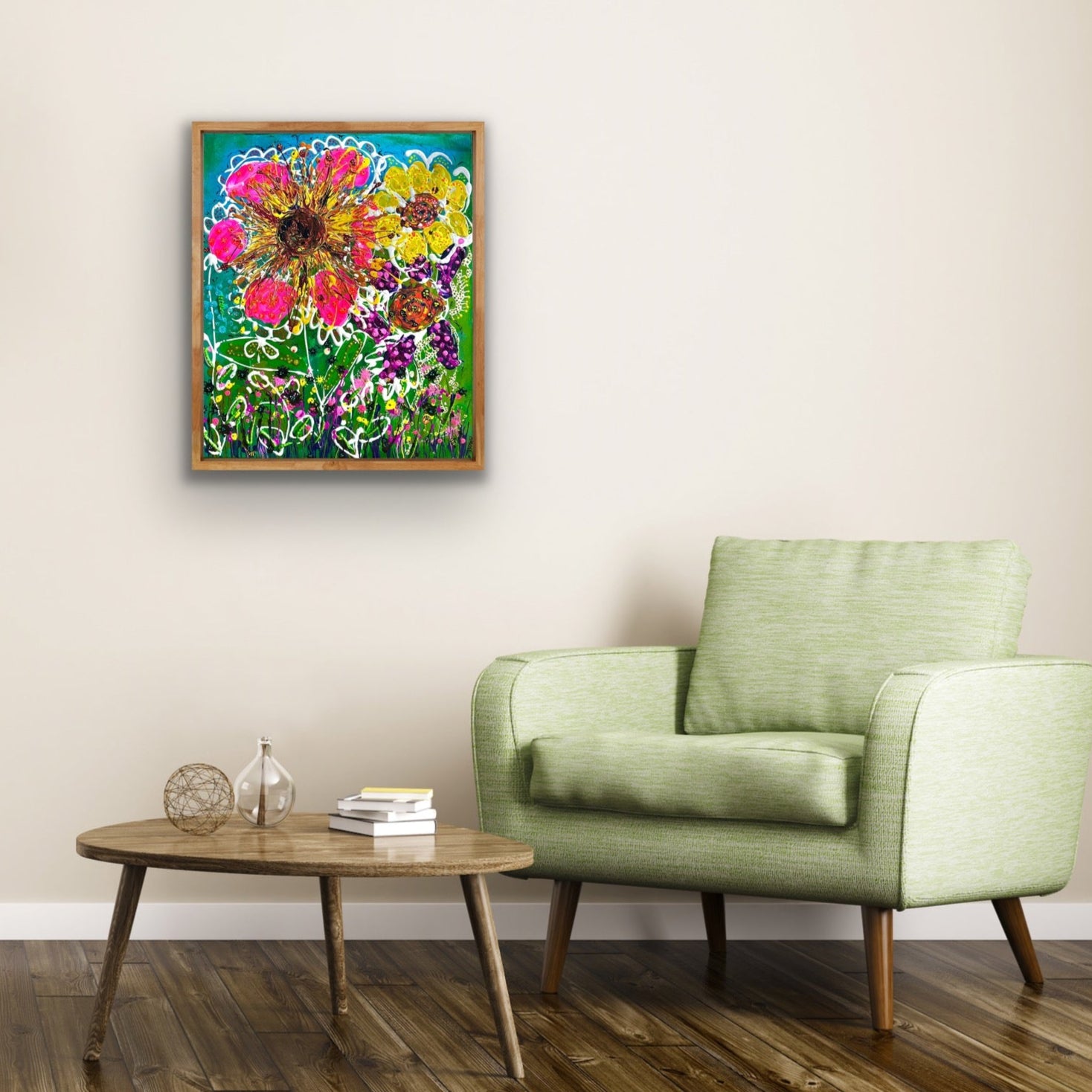 Hand Painted art - with wooden frame Bustin Beetle Flurry