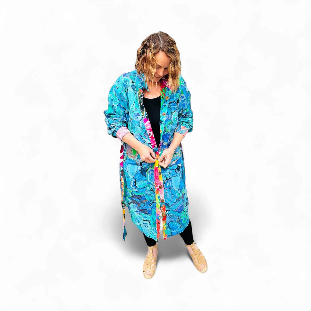 Reversible Coat in Floral Coral and Perfectly Turquoise