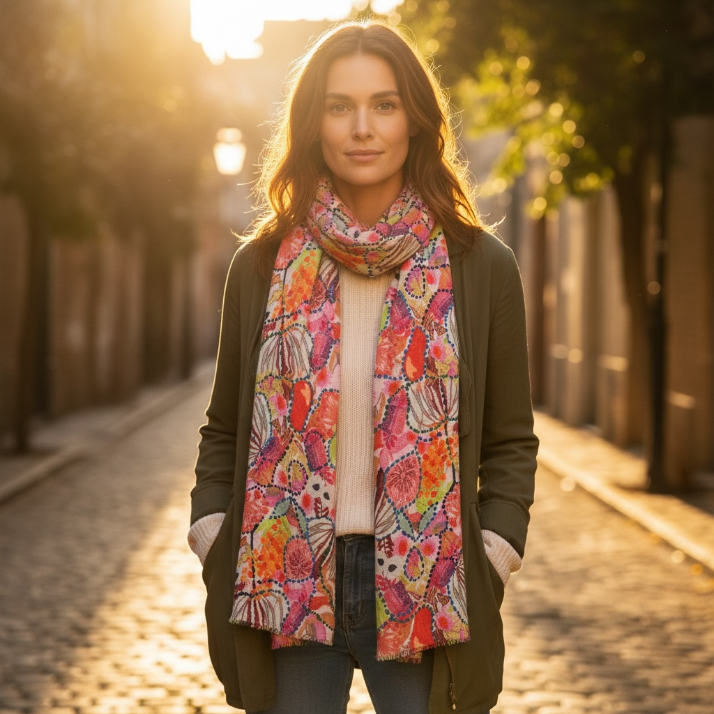 Embroidered Scarf in Bushfire Blush