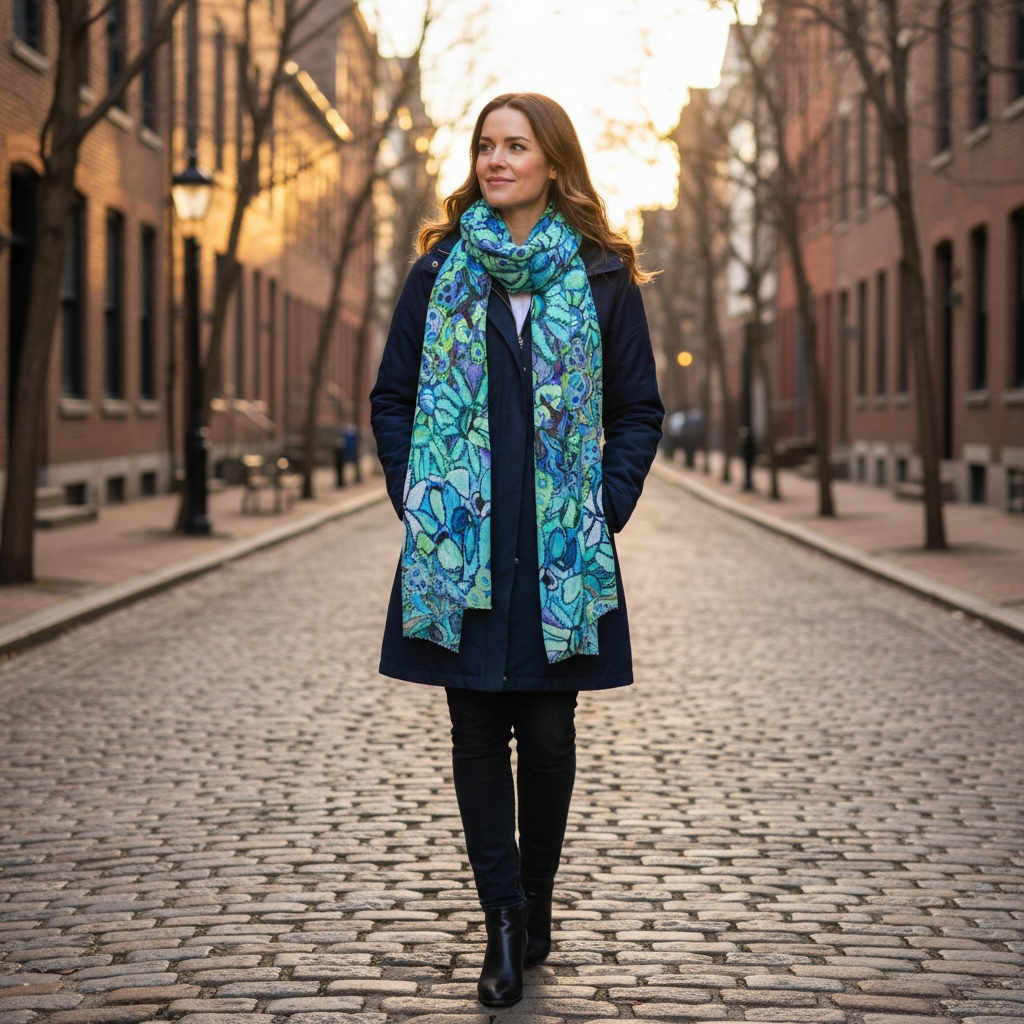 Embroidered Scarf in Perfectly Turquoise