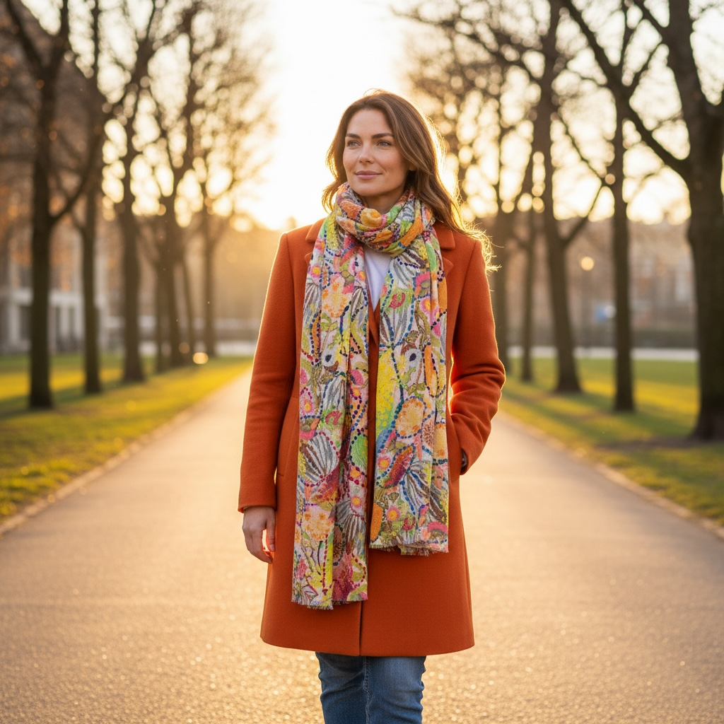 Embroidered Scarf in Wildflower Blush