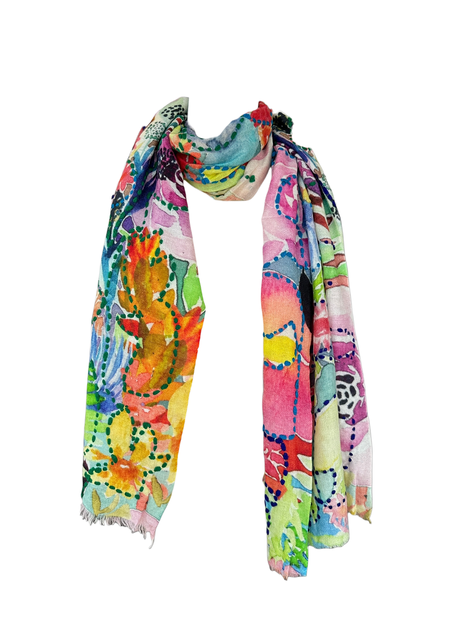 Embroidered Scarf in Floral Coral