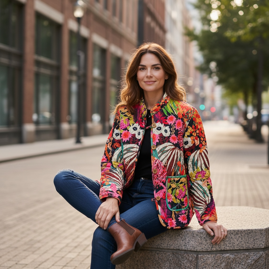 Reversible Quilted Jacket in Cherry Ripe and Apple Pie