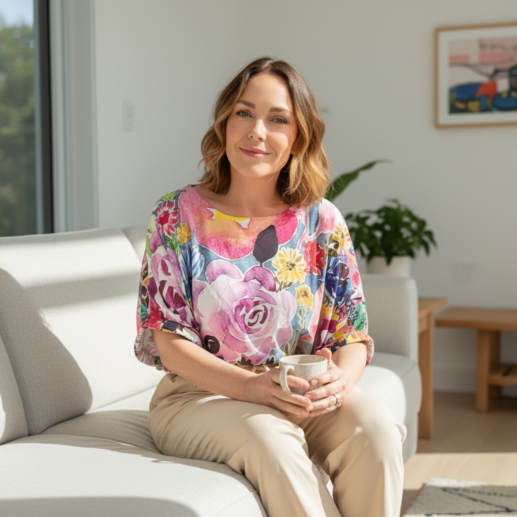 Silk Luxe Blouse in Floral Coral