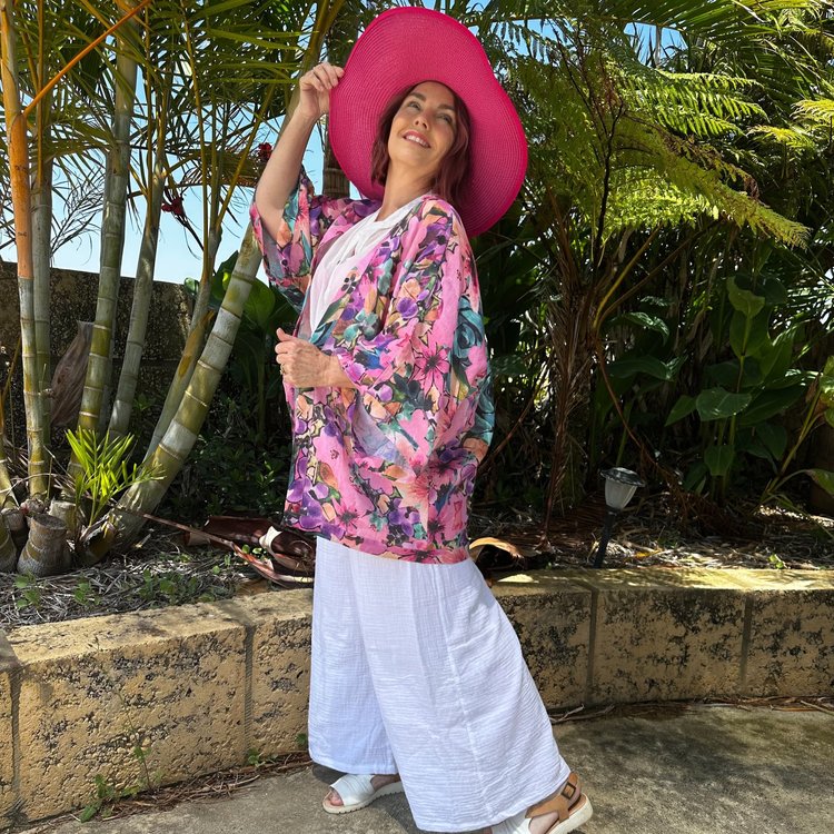 Short Kimono in True Fuscia