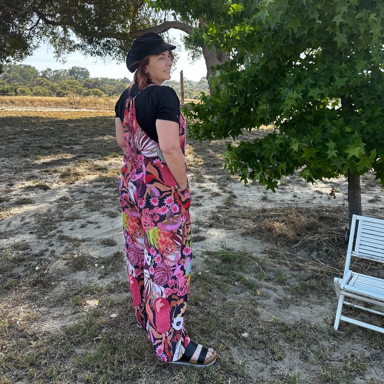 Zoe Playsuit in Bushfire on Chocolate