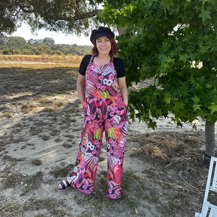 Zoe Playsuit in Bushfire on Chocolate