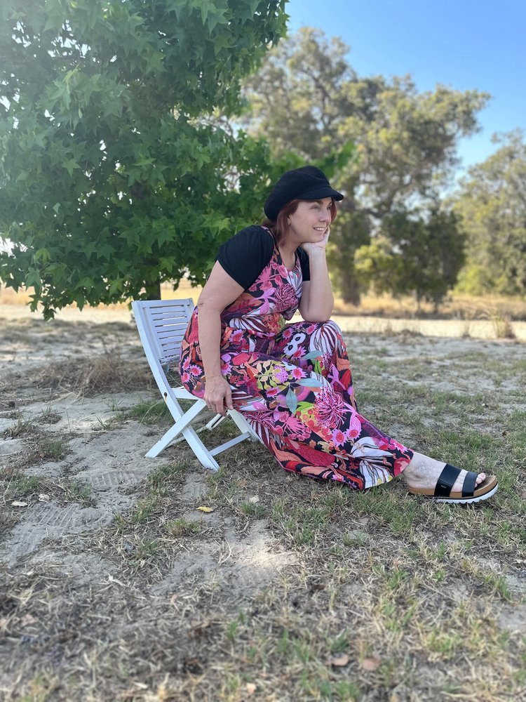 Zoe Playsuit in Bushfire on Chocolate