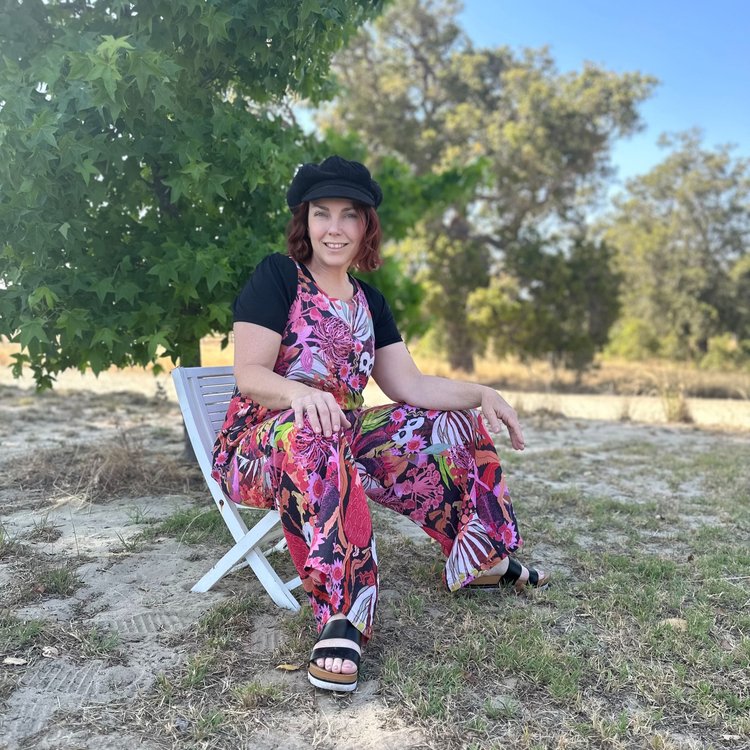 Zoe Playsuit in Bushfire on Chocolate