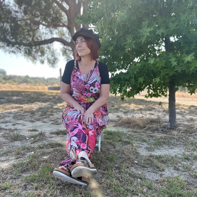 Zoe Playsuit in Bushfire on Chocolate