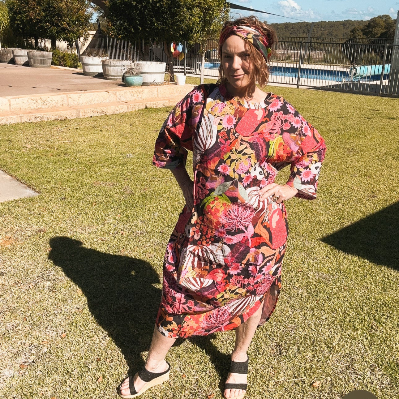 Lyla Linen - Bushfire Cherryripe - Floral Linen Dress