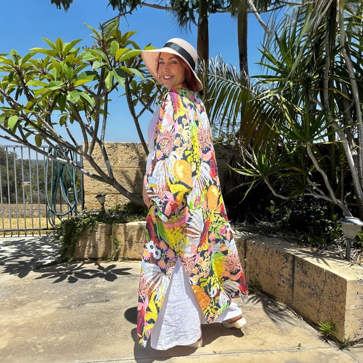 Long Kimono in Wildflower Power Navy
