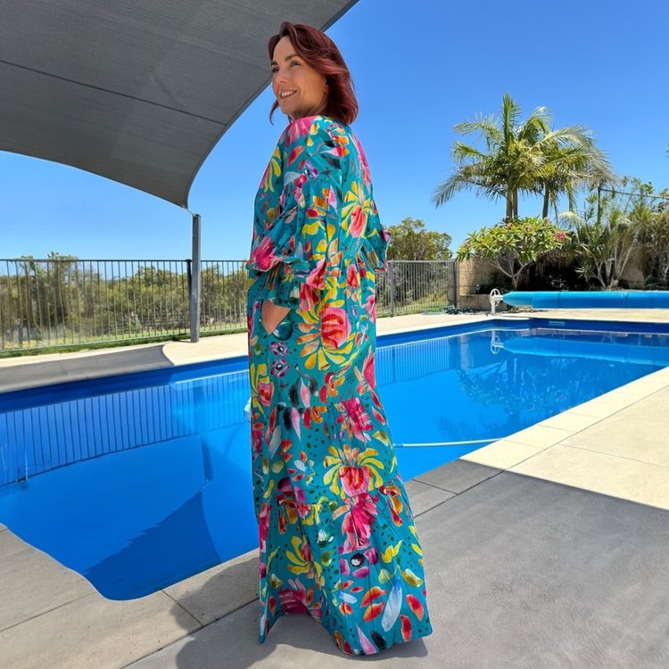 Willow Dress in Sprinkles on Turquoise