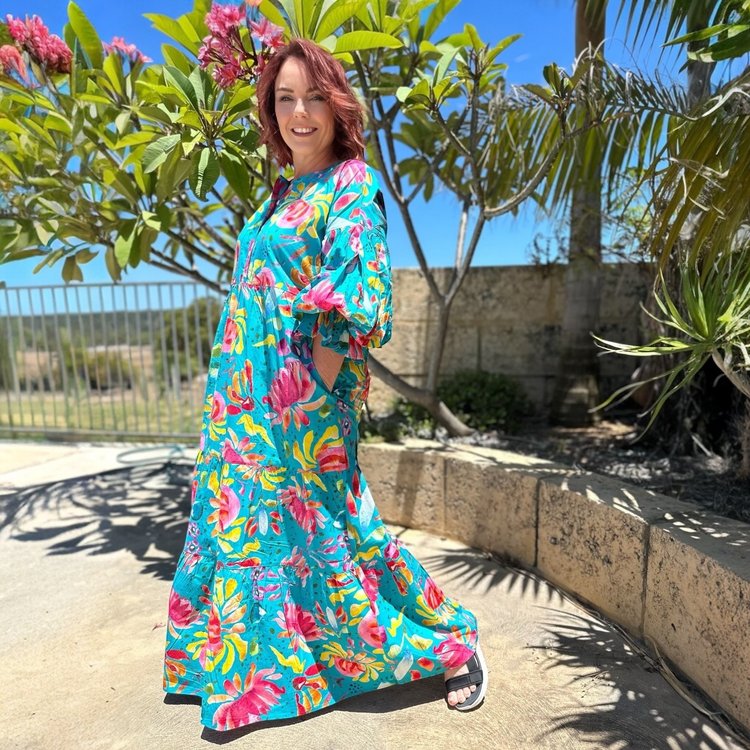 Willow Dress in Sprinkles on Turquoise