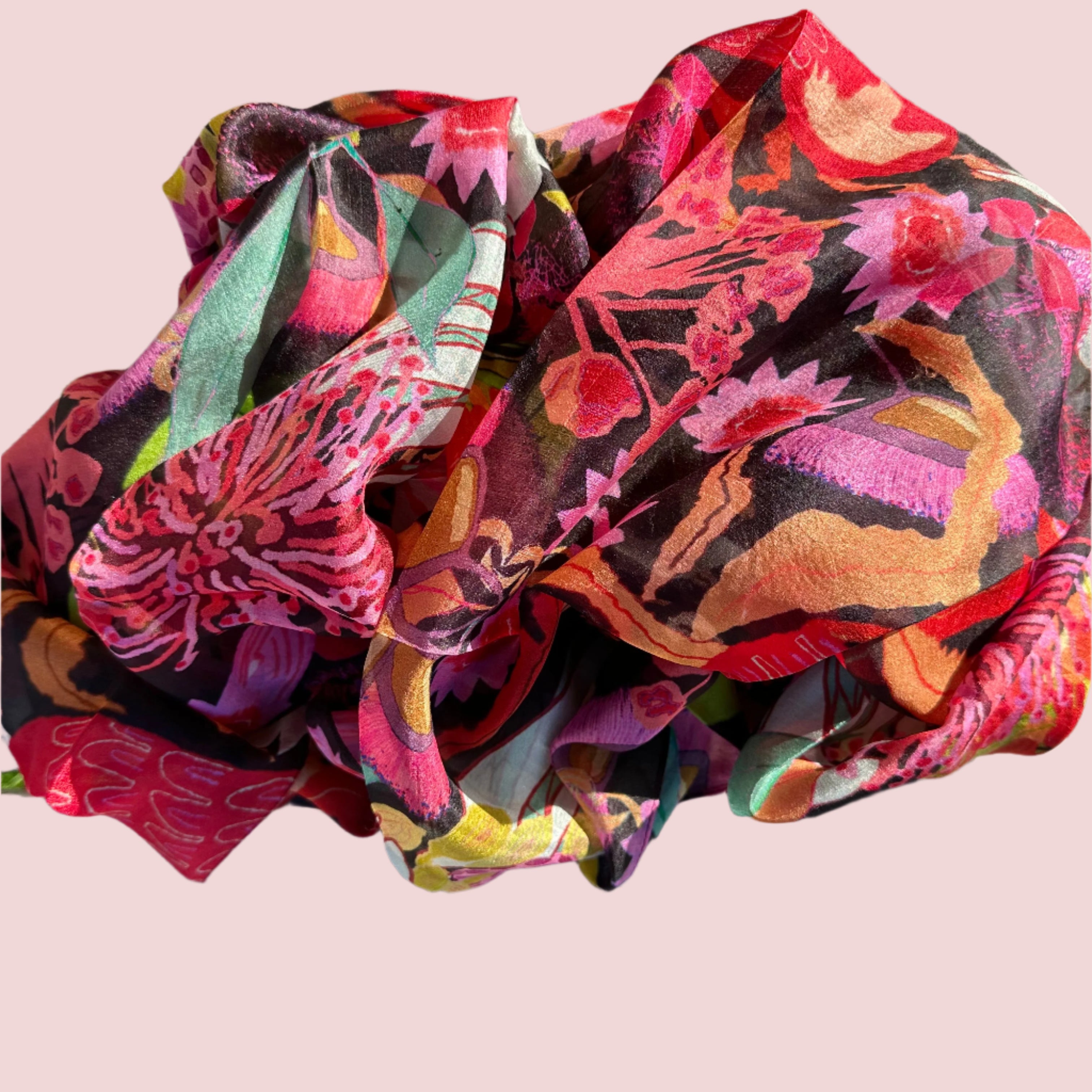 Pure Silk Scarf in Bushfire Chocolate - Wearable Art