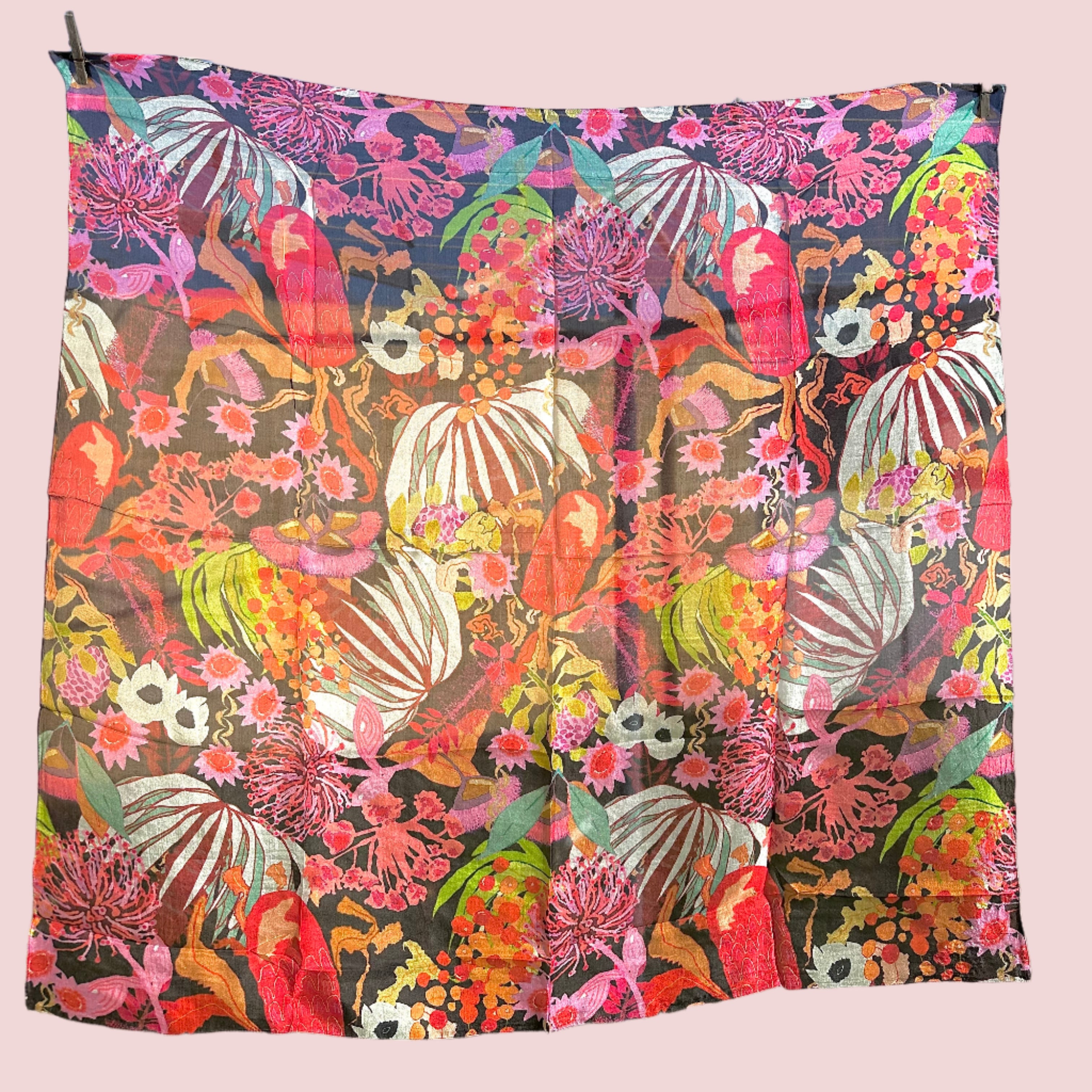 Pure Silk Scarf in Bushfire Chocolate - Wearable Art