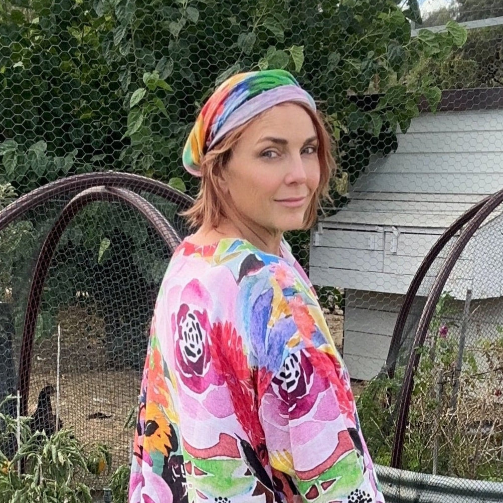 Pure Silk Scarf in Floral Coral - Wearable Art