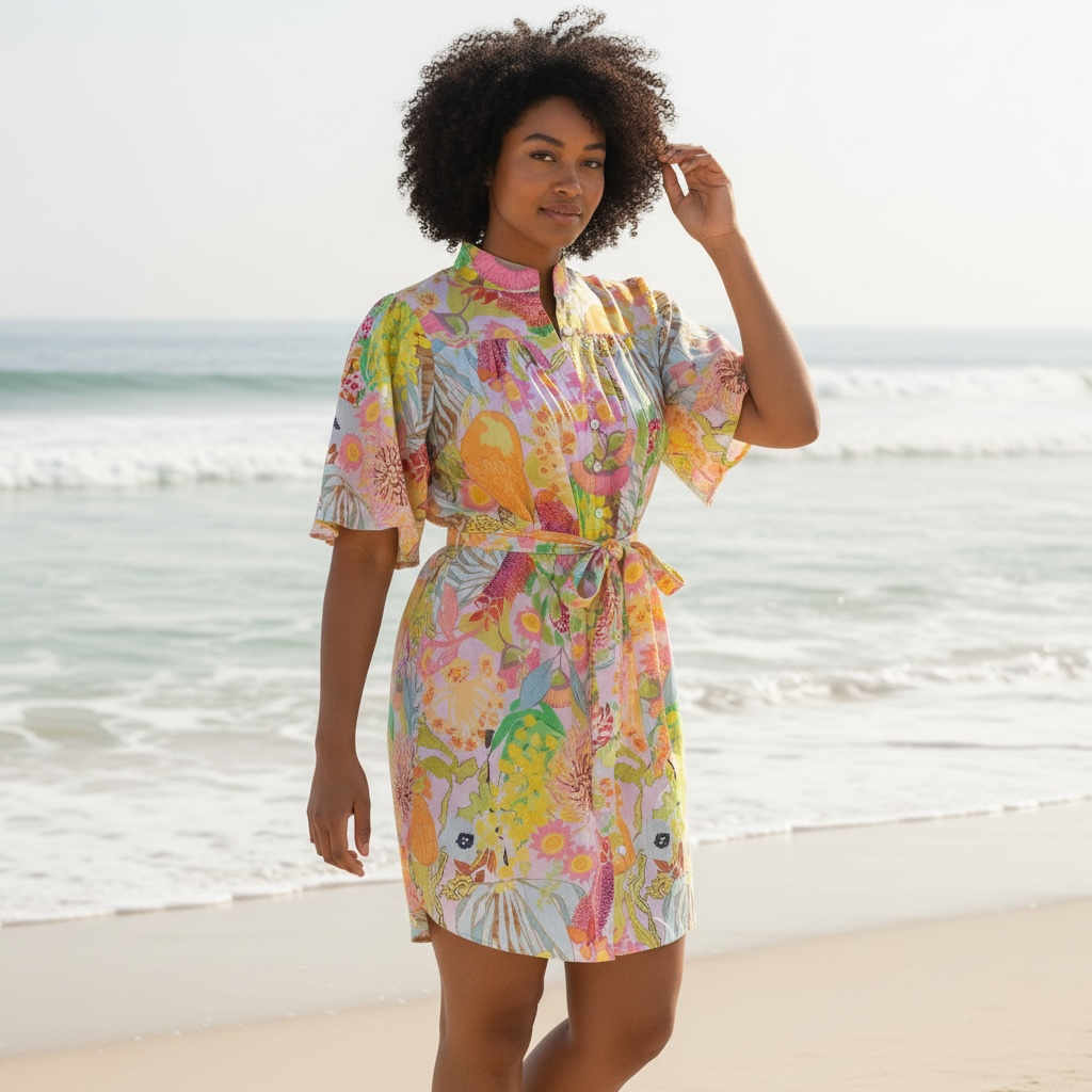 Amber Dress in cotton by Kerry Munns Artlife — breathable wearable art dress featuring original artist-designed print on soft natural cotton
