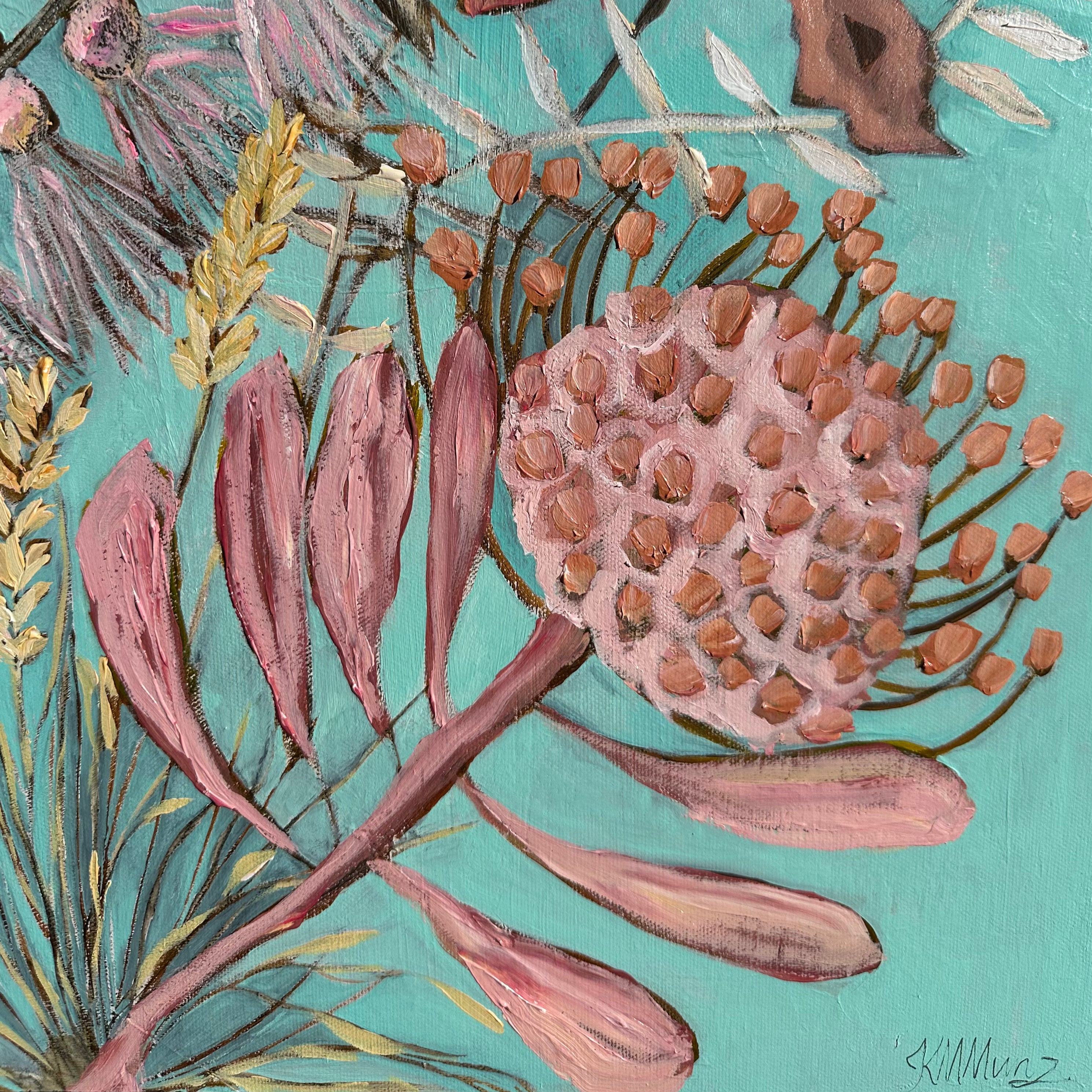 Colourful Australian wildflower artwork in acrylic – painted by Kerry Munns - close up