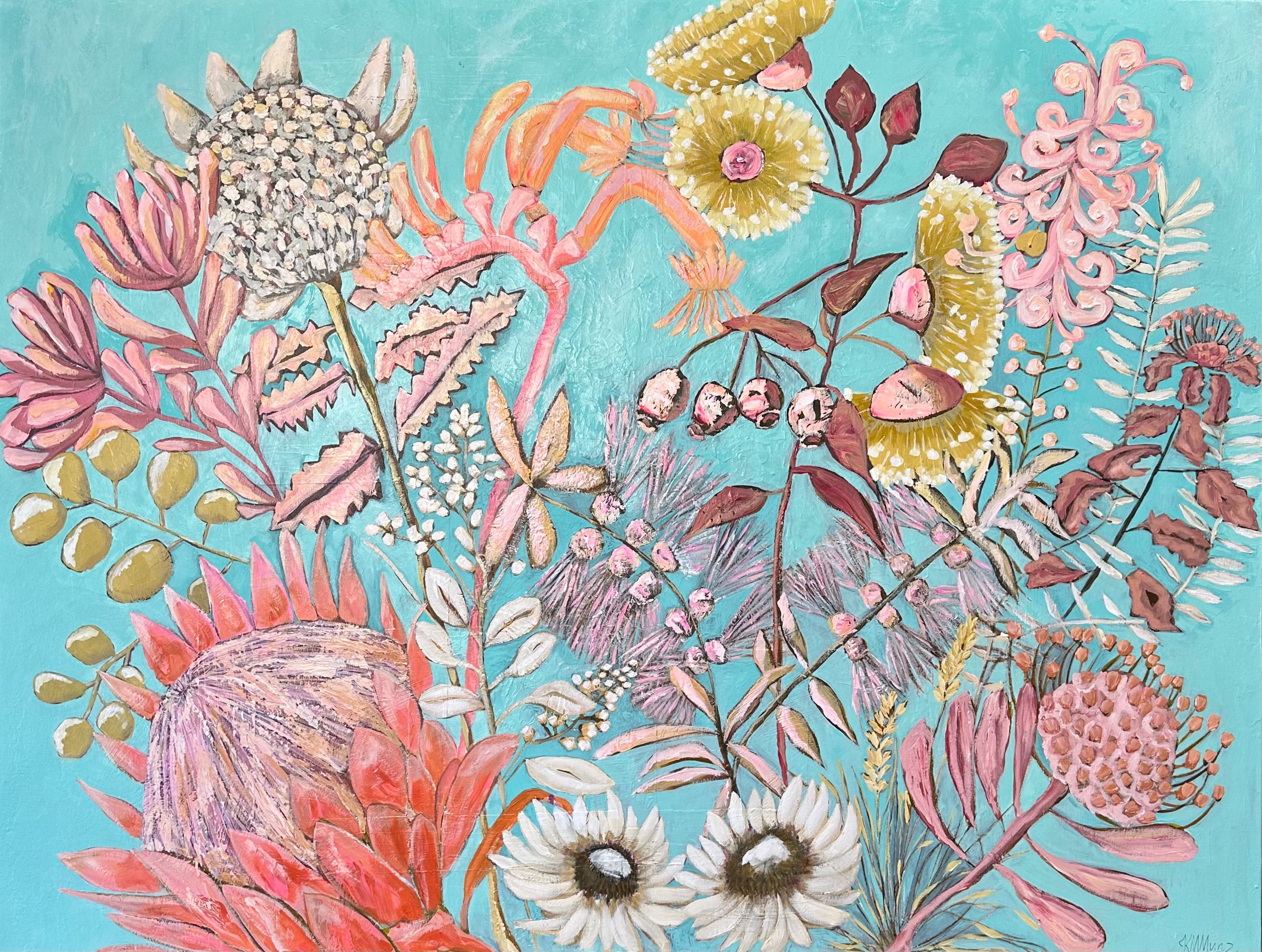 Colourful Australian wildflower native artwork in acrylic – painted by Kerry Munns