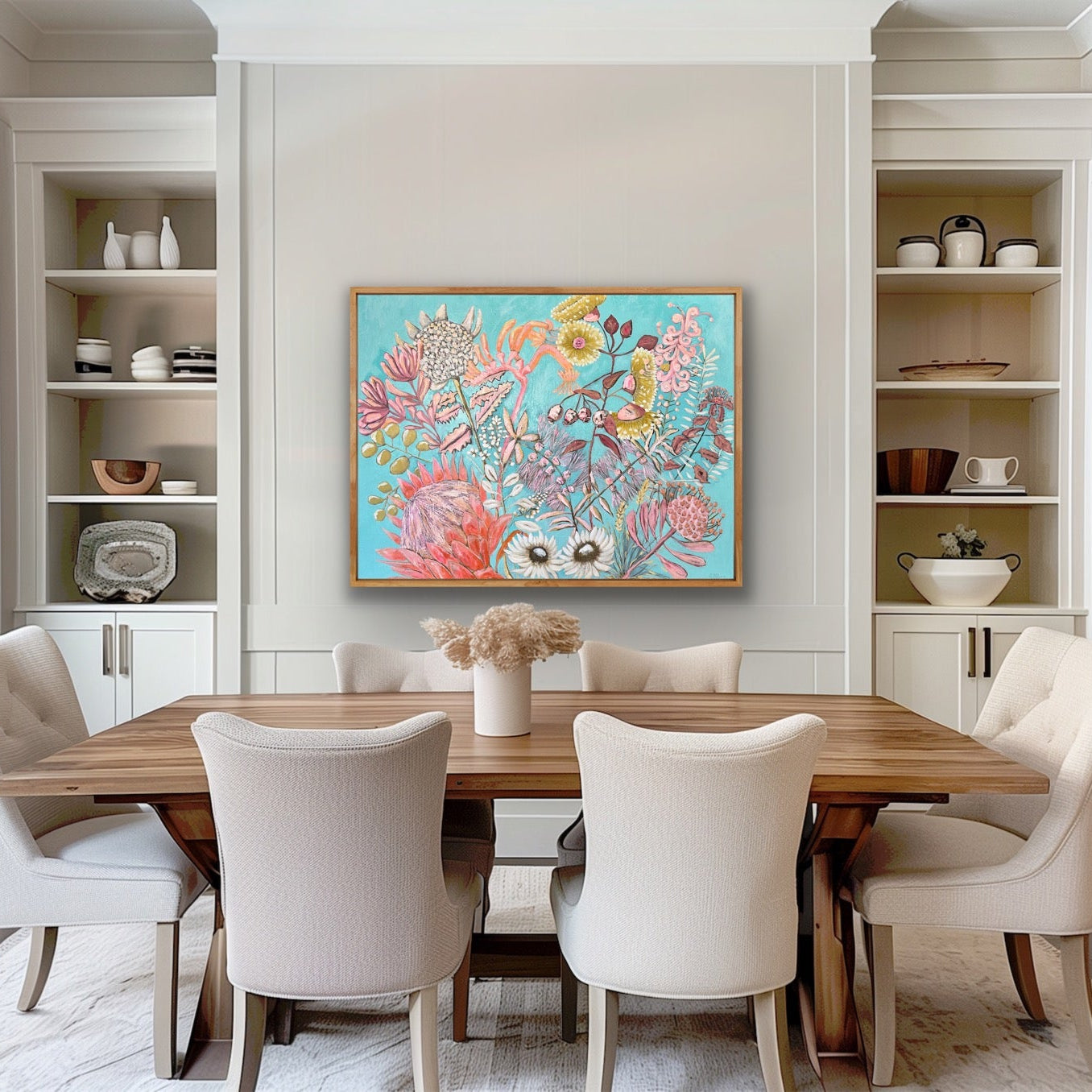 Colourful Australian wildflower artwork in acrylic – painted by Kerry Munns on wall
