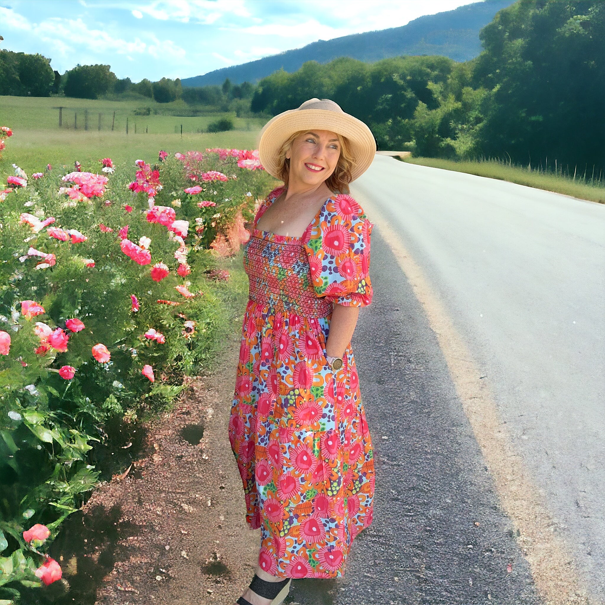 Floral Dress - wearable art Cottage Core in Mrs Pearl Sky