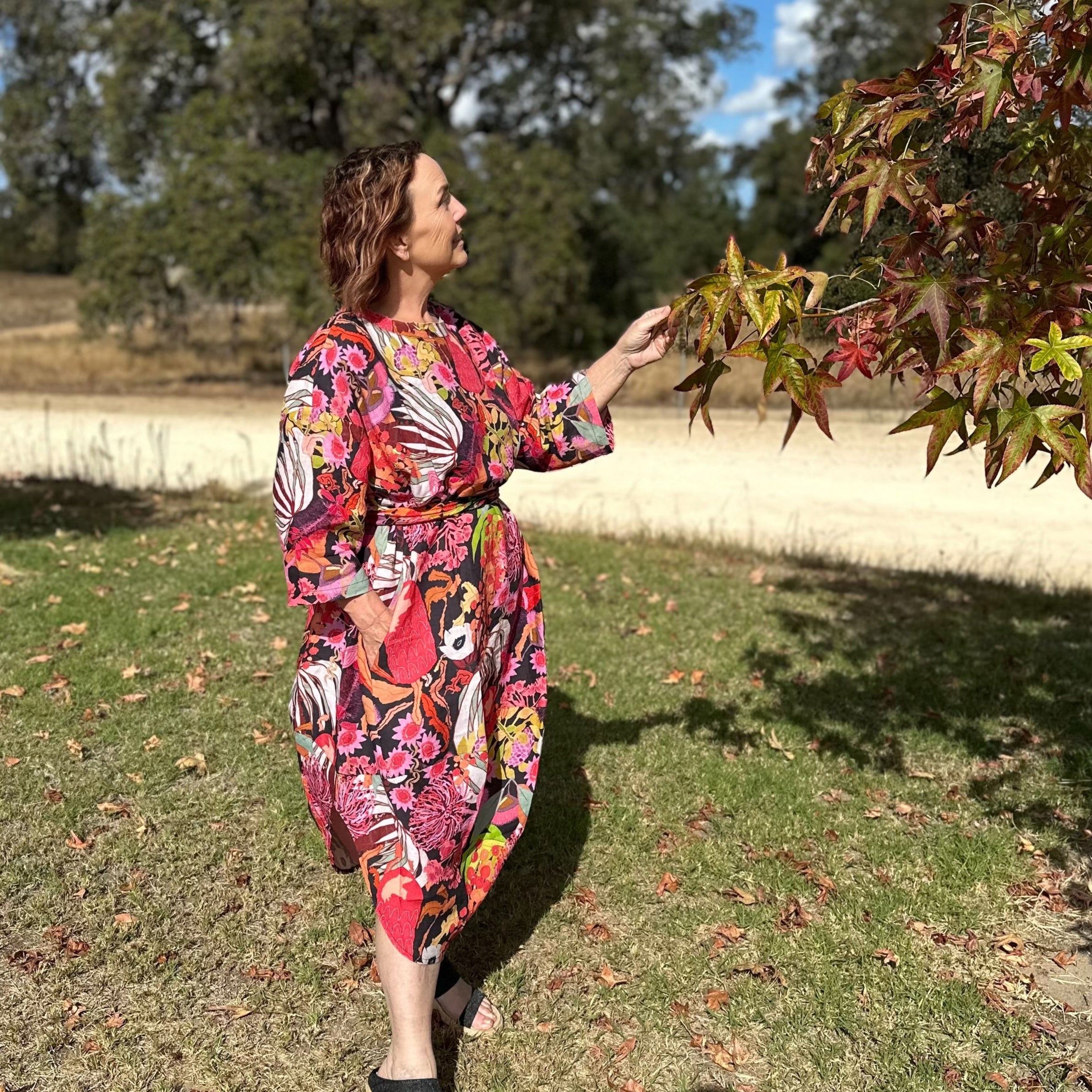 Lyla Linen - Bushfire Cherryripe - Floral Linen Dress