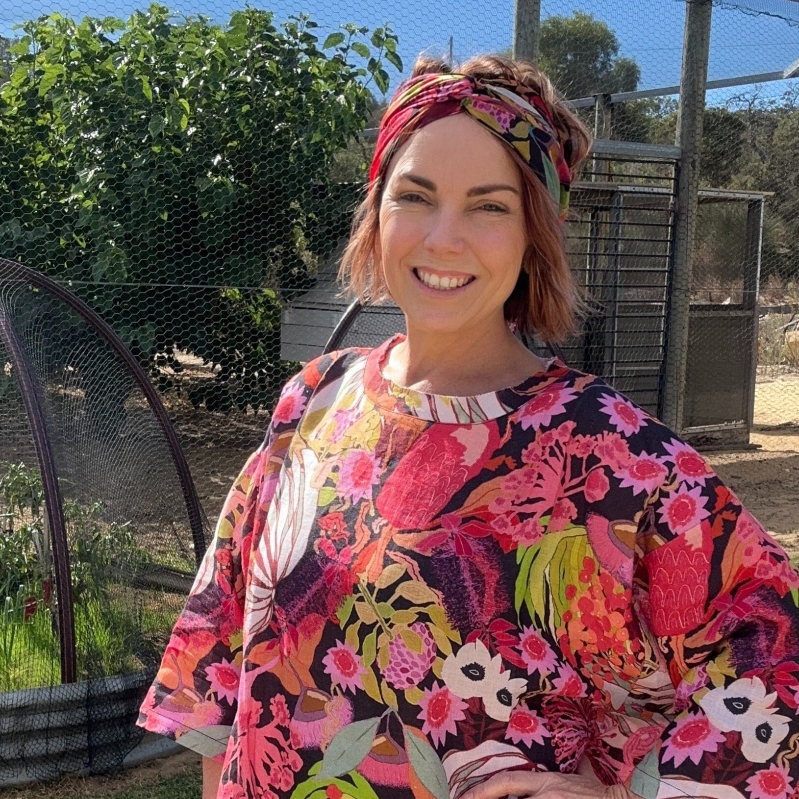 Lyla Linen - Bushfire Cherryripe - Floral Linen Dress