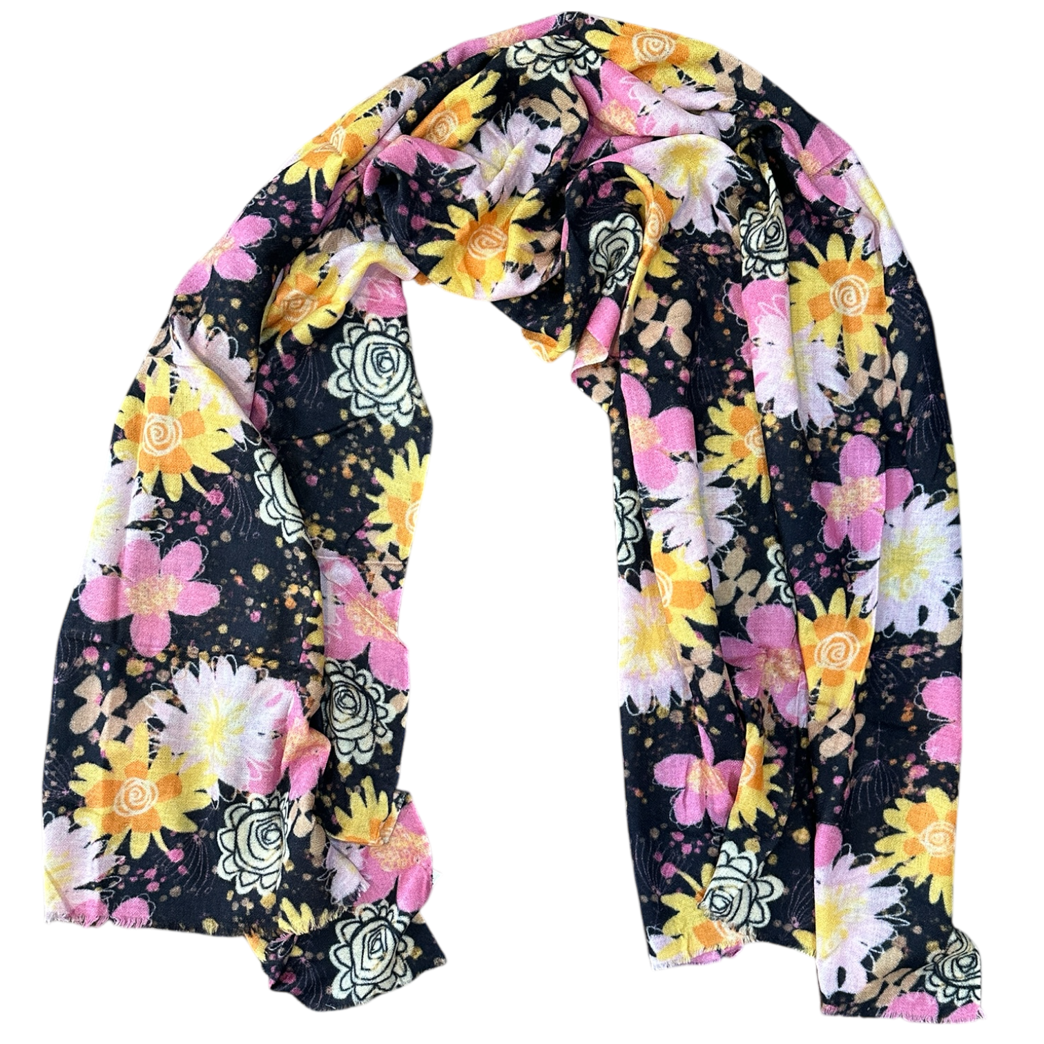 Floral artistic designed fine woollen scarf by Kerry Munns