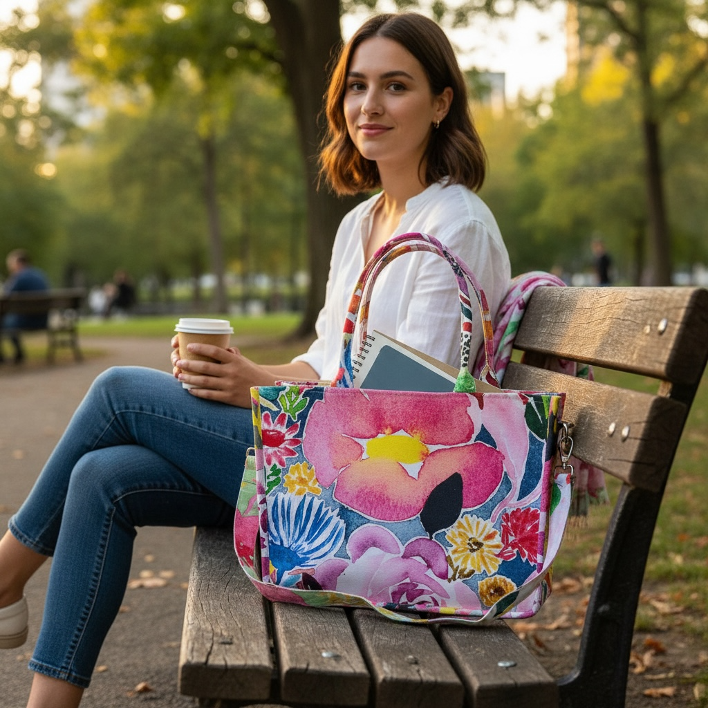 Handbag made in canvas cotton with watercolour design by Kerry Munns