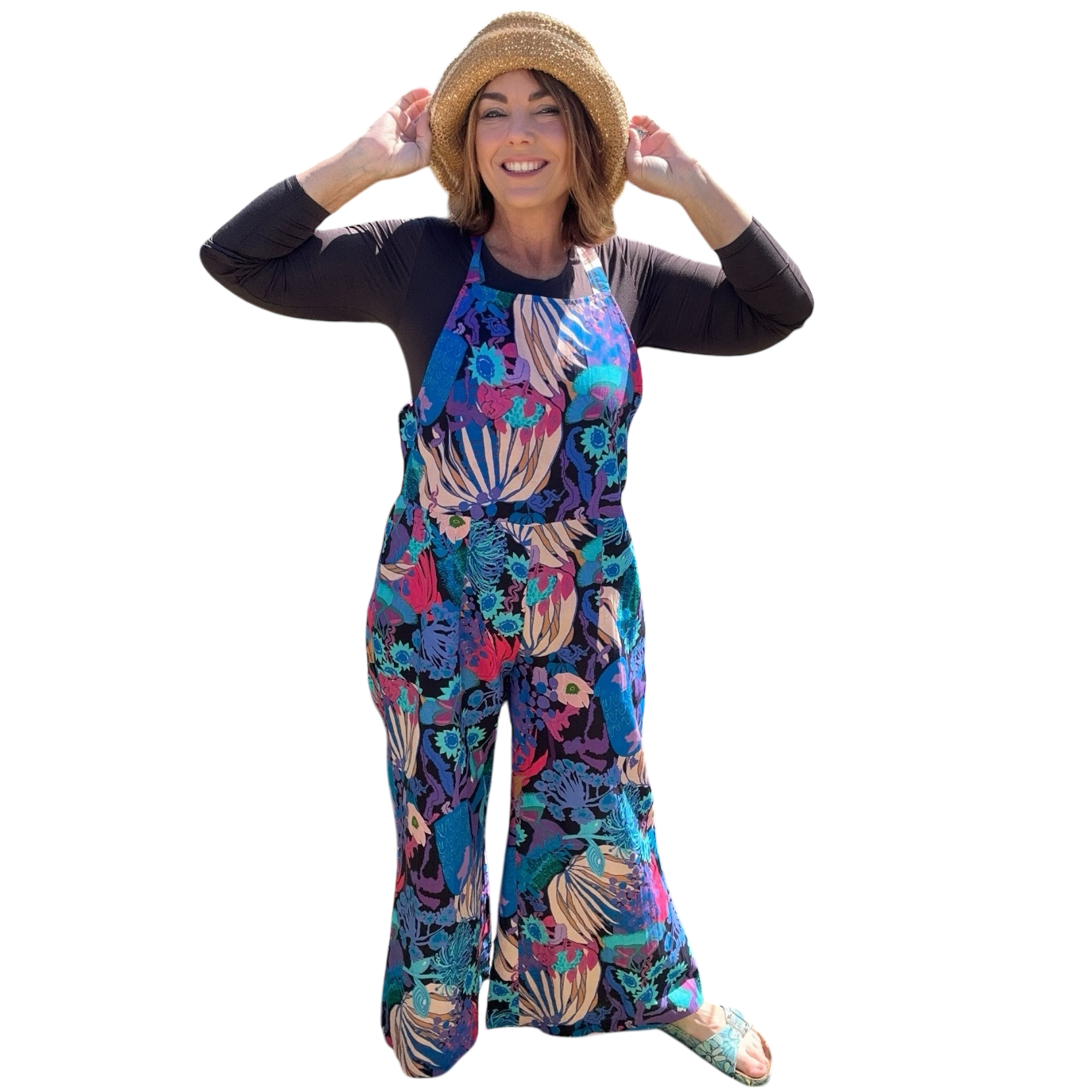 Zoe Playsuit in Bushfire Blues featuring original artwork by Kerry Munns Artlife printed on sustainable linen