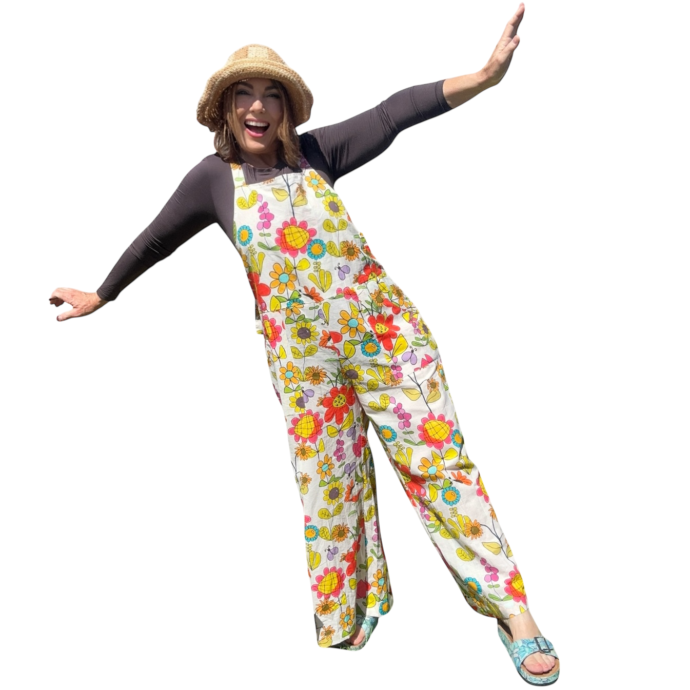 Zoe Playsuit in Tweedledee White by Kerry Munns Artlife made from breathable sustainable linen with wearable art print front view