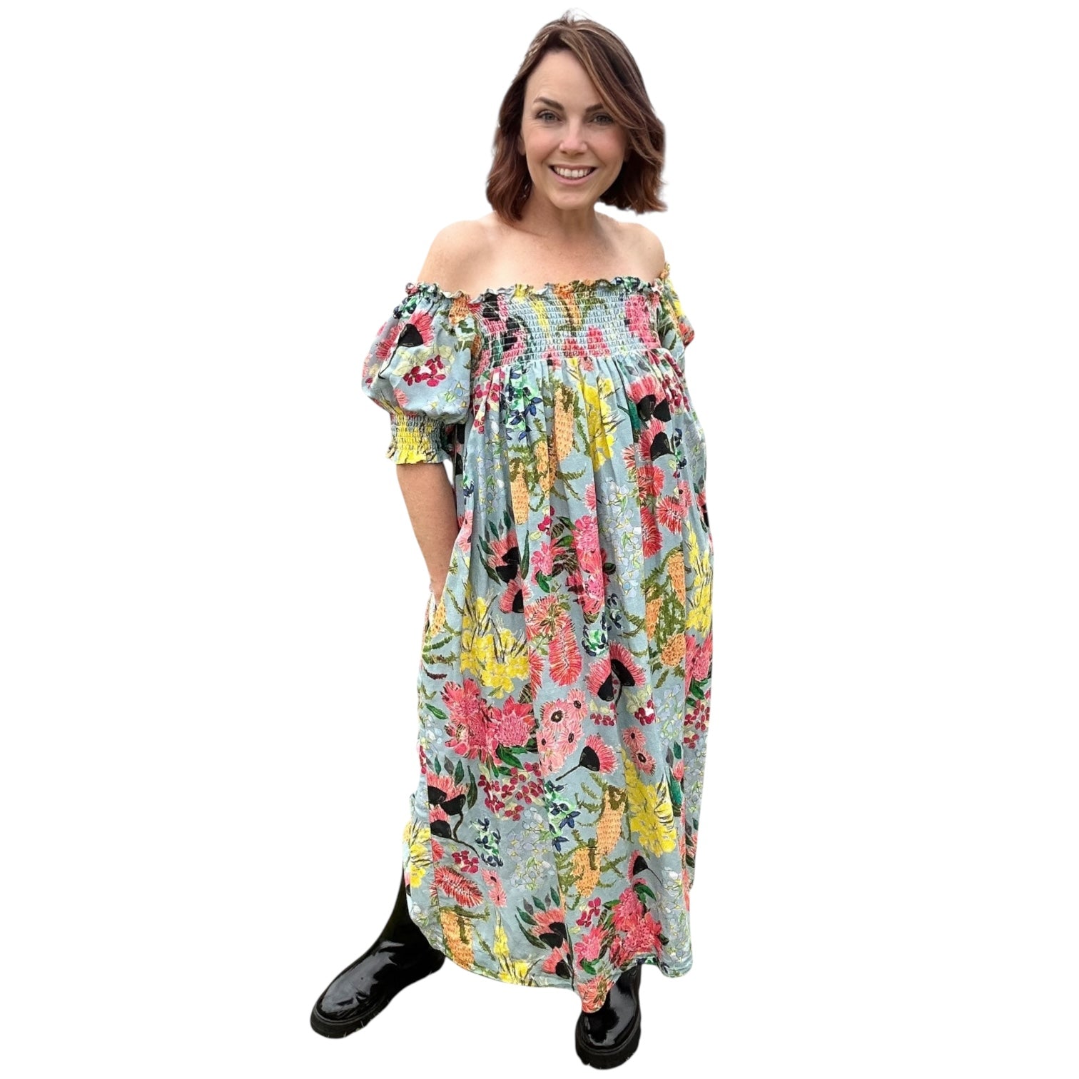 A-line linen dress with hand-painted wearable art for confident plus-size women